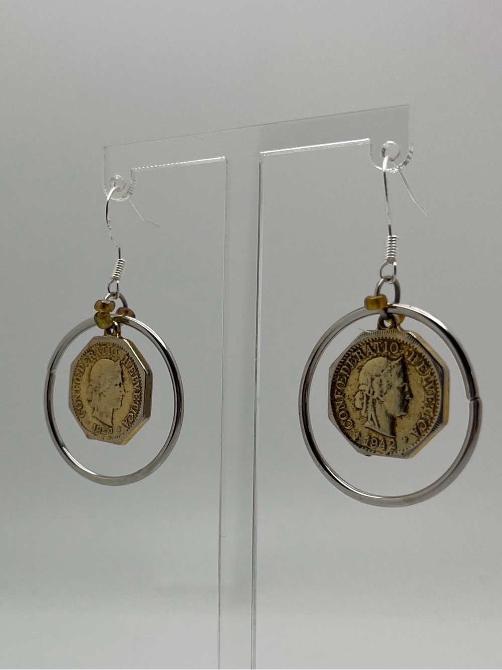 Gold Coin & Silver Dangle Earrings - Women's Jewelry